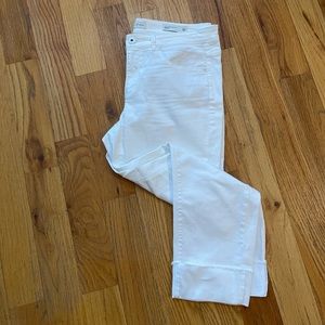 J. Jill White Denim Crop, size 10, with fringe cuff.